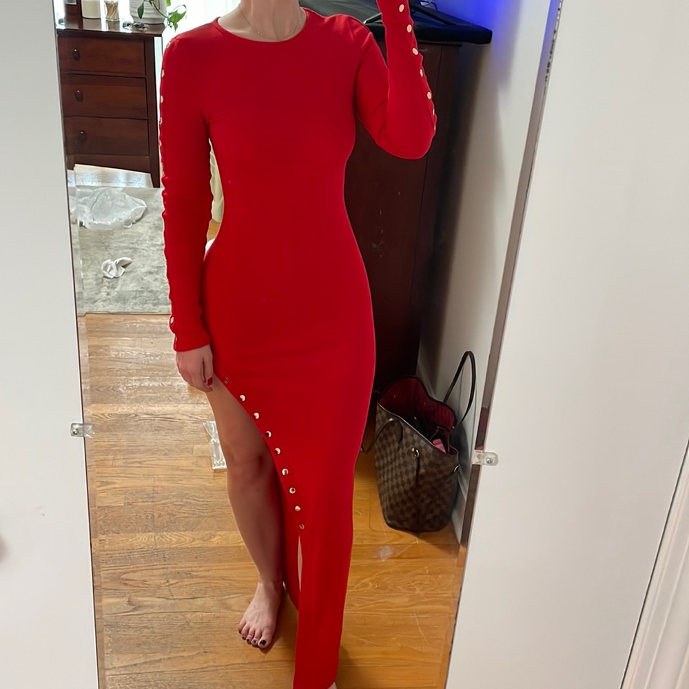 NWT! Long Sleeve Ribbed High Slit Maxi Dress
